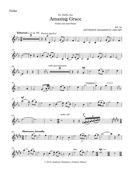 Amazing Grace (violin solo and piano) - VIOLIN PART (arr. Anthony Giamanco)