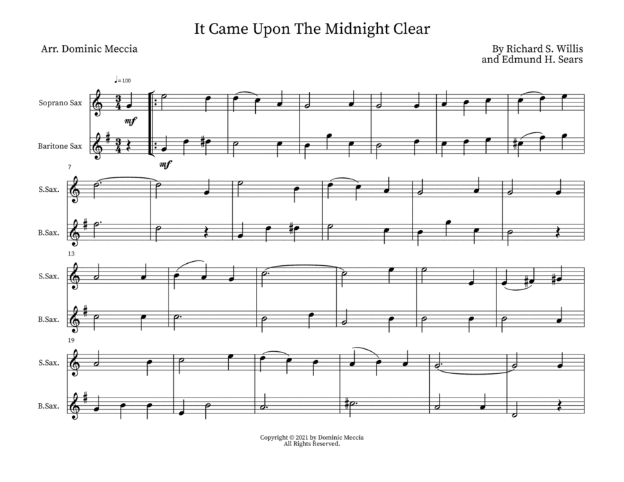 It Came Upon The Midnight Clear- Soprano Sax and Bari Sax Duet (arr. Dominic Meccia)