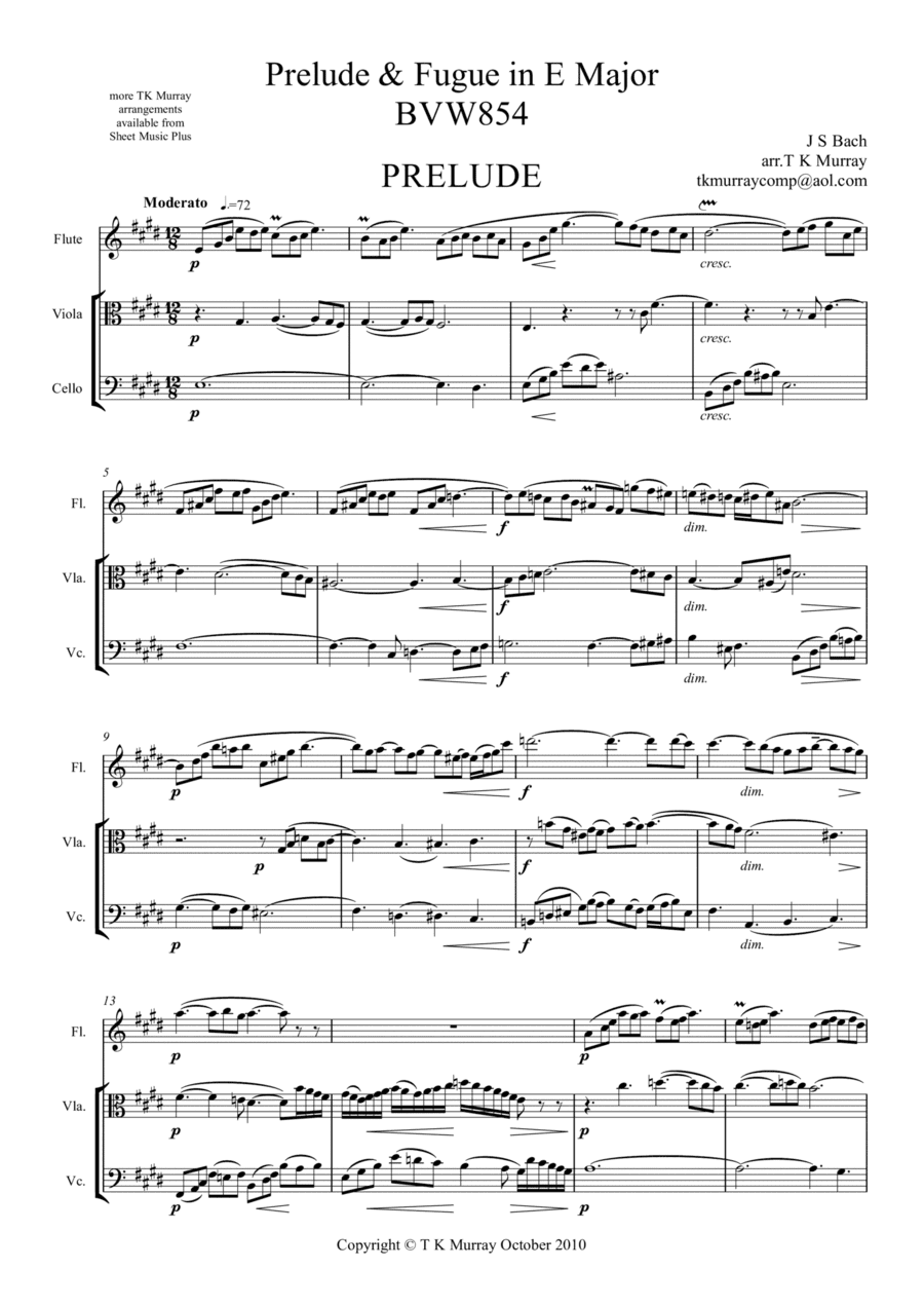 Bach - Prelude & Fugue in E Major BWV854- Flute, Viola & Cello (arr. Tim TK Murray)