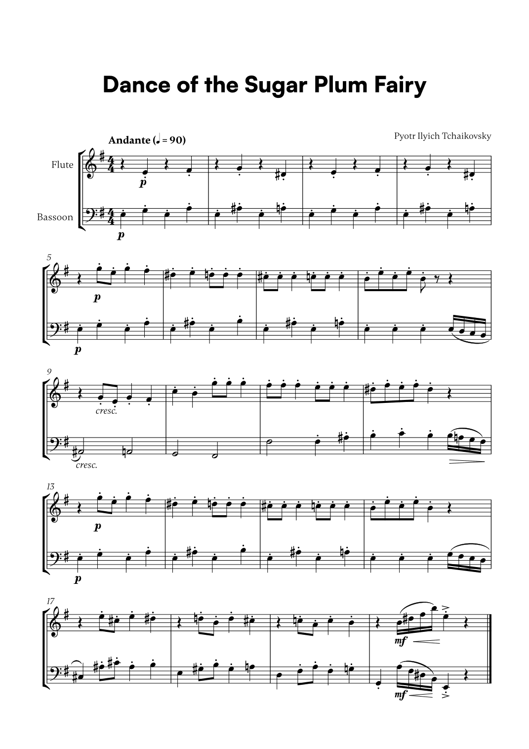 Tchaikovsky - Dance of the Sugar Plum Fairy (for Flute and Bassoon) (arr. Cadenza Editions)