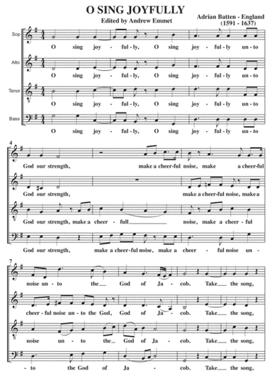 O Sing Joyfully Adrian Batten A Cappella SATB (arr. Edited by Andrew Emmet)