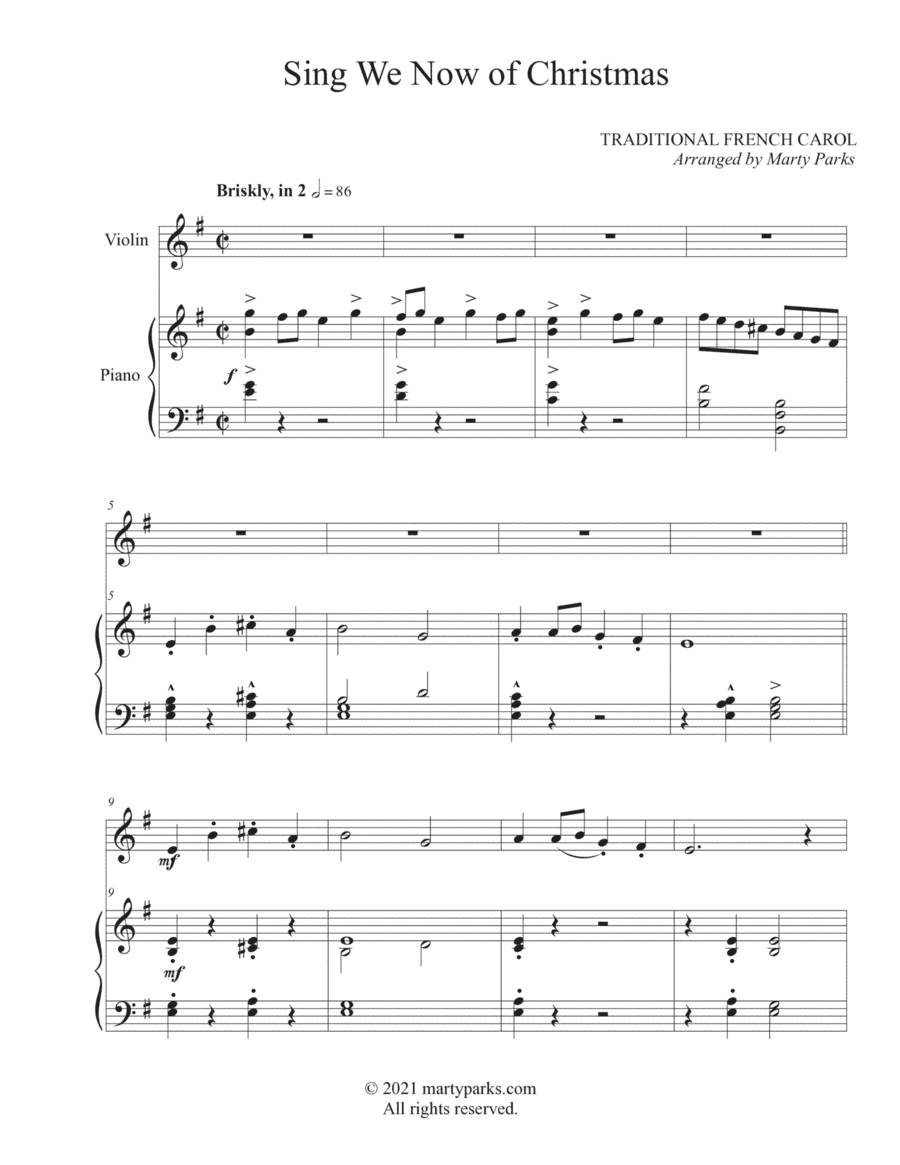 Sing We Now of Christmas (Violin-Piano) (arr. Marty Parks)