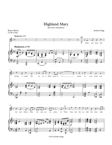 Highland Mary (for tenor and piano)