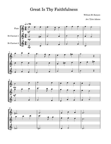 Great Is Thy Faithfulness (Flute and 2 Clarinets Trio) (arr. Tyler Adams)