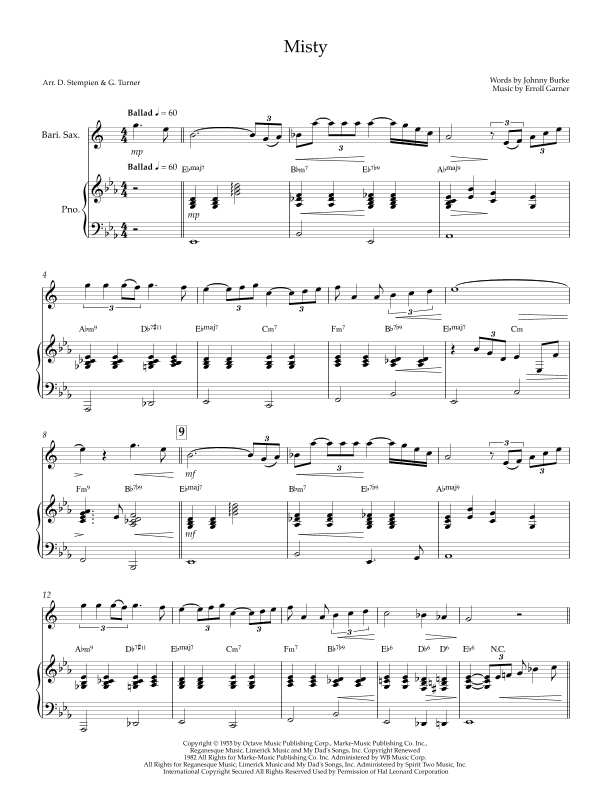 Misty (arr. Debra E. Stempien, Gregory H. Turner)