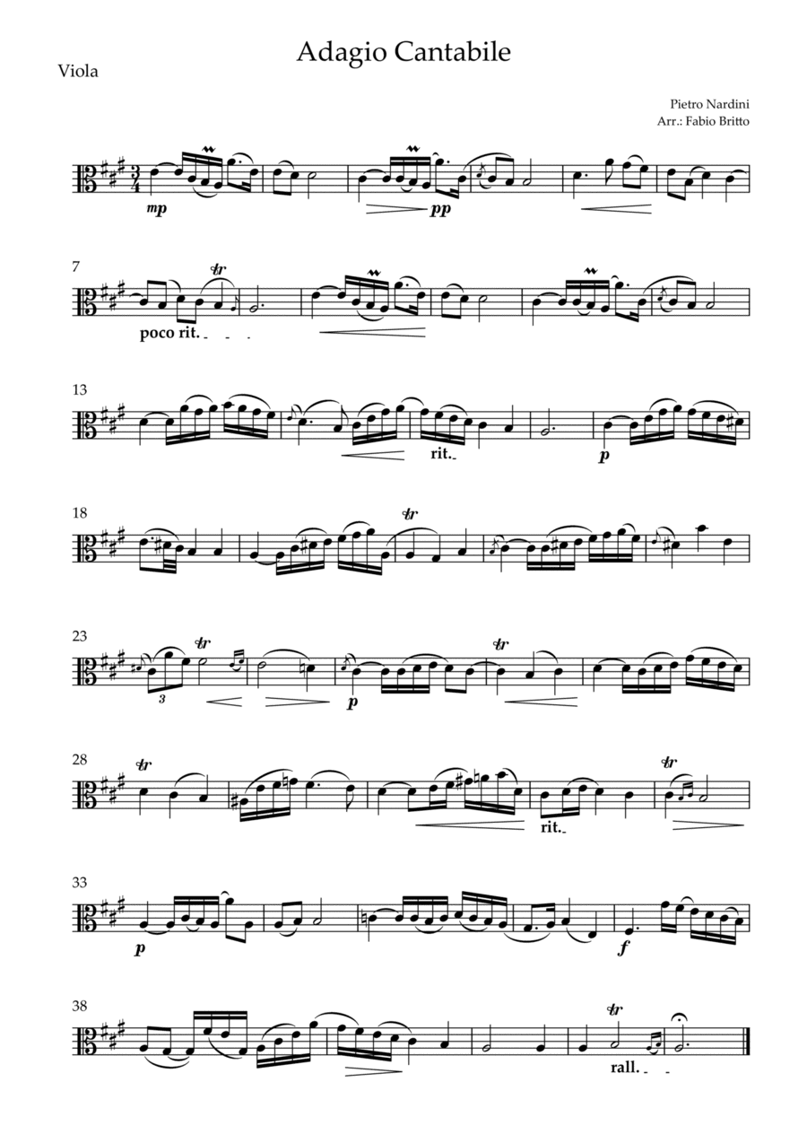 Adagio Cantabile (P. Nardini) for Viola Solo (arr. Fabio Britto)