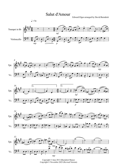 Salut d' Amour for Trumpet and Cello Duet (arr. David Burndrett)