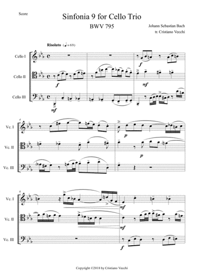 Sinfonia 9 for Cello Trio (arr. Cristiano Vecchi)