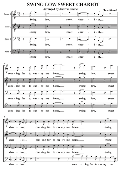 Swing Low Sweet Chariot A Cappella TTBB (arr. Andrew Emmet)