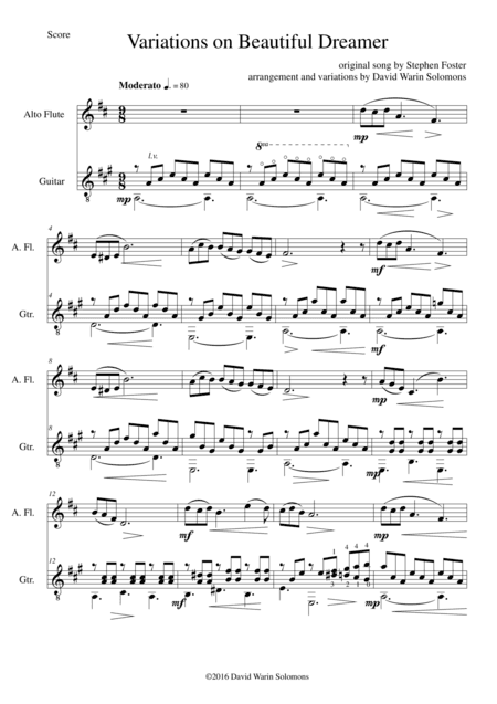 Variations on Beautiful Dreamer for alto flute and guitar (arr. David Warin Solomons)