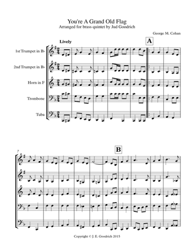 "You're A Grand Old Flag" for brass quintet (arr. Jud Goodrich)