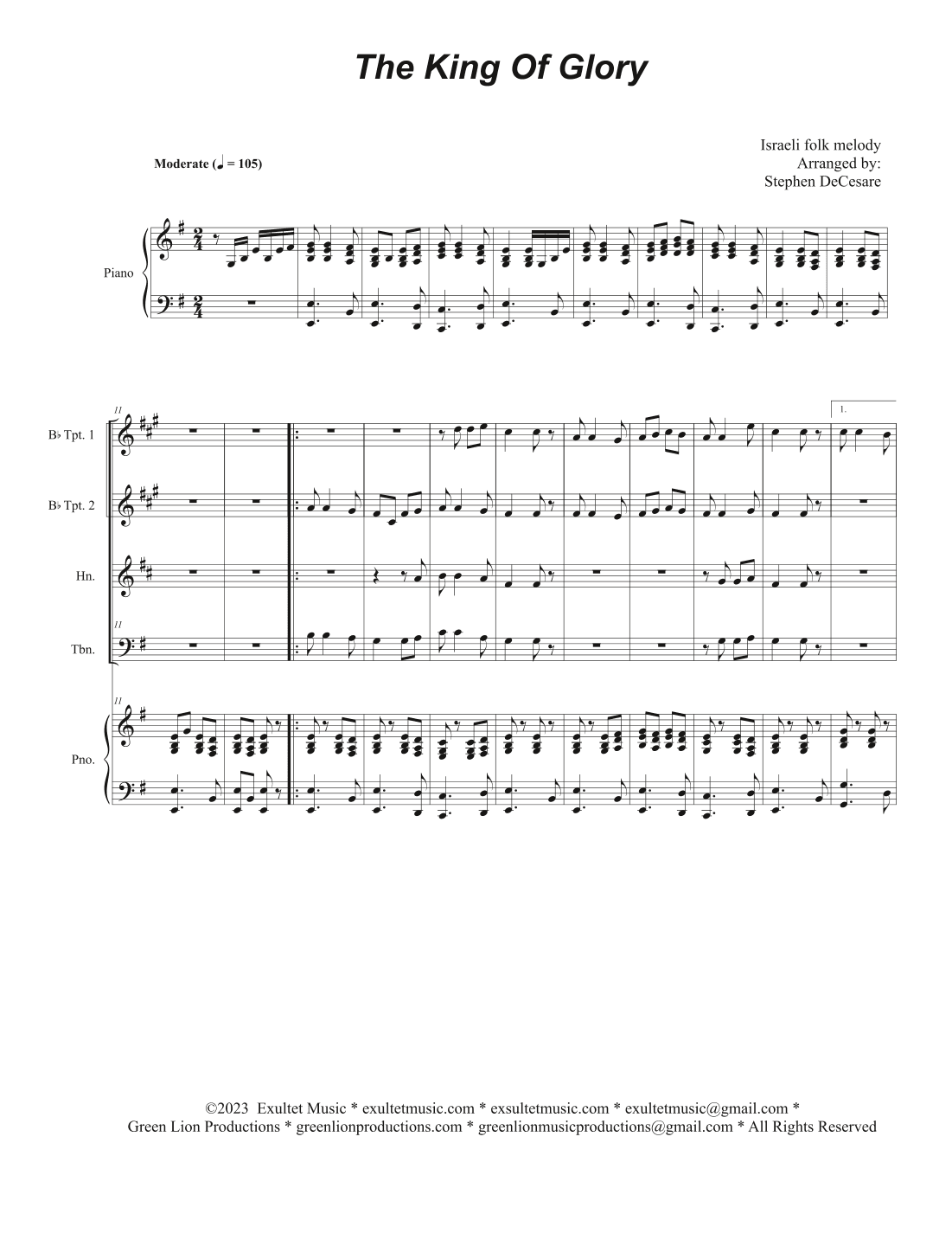 The King Of Glory (Brass Quartet and Piano) (arr. Stephen DeCesare)