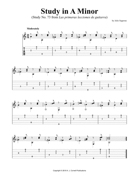 Study in A Minor (Study No. 73 from Las primeras lecciones de guitarra) (arr. A. J. Cornell Publications)