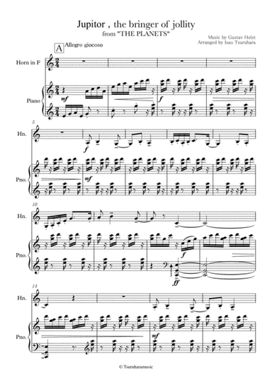 Jupitor from "The PLANETS" by G.Holst , for French-horn and Piano (arr. Isao Tsuruhara)