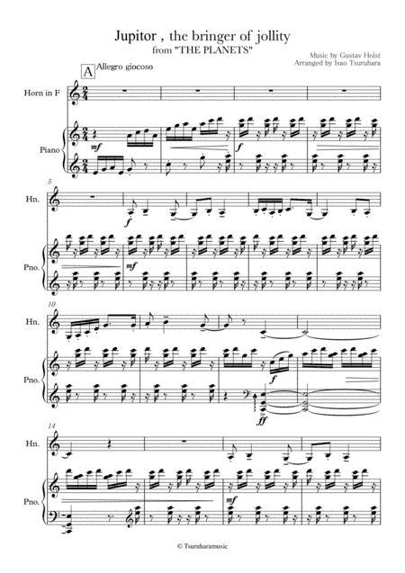 Jupitor from "The PLANETS" by G.Holst , for French-horn and Piano (arr. Isao Tsuruhara)