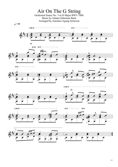 Air On The G String (Solo Guitar Score) (arr. Antonius Agung Setiawan)