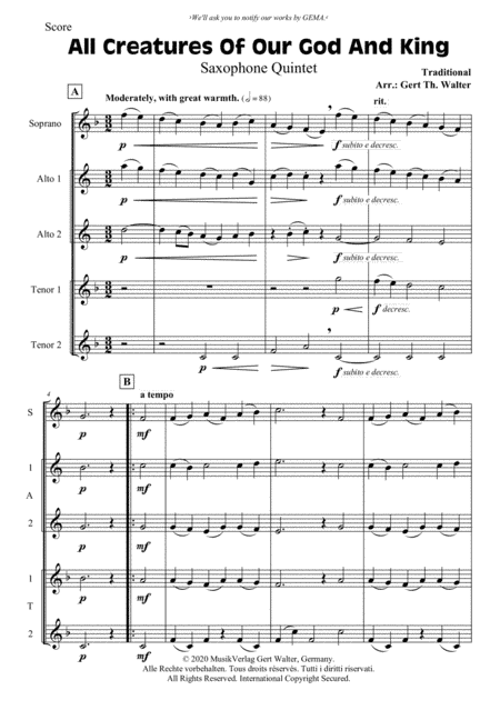 All Creatures Of Our God And King (arr. Gert Th. Walter)
