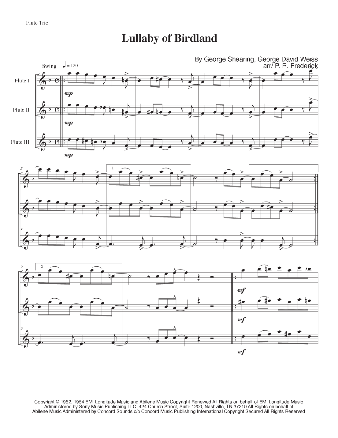 Lullaby Of Birdland (arr. P. R. Frederick)
