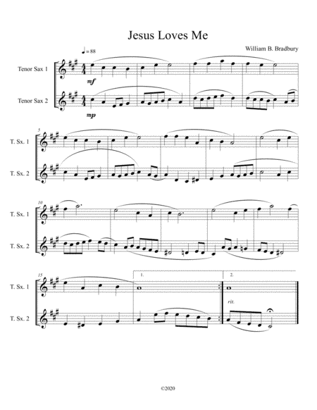 Jesus Loves Me (tenor sax duet) (arr. B C Dockery)