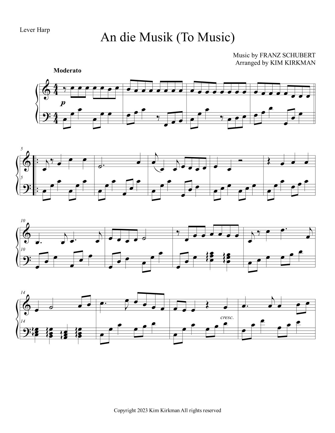 An die Musik (To Music) no levers required (arr. Kim Kirkman)
