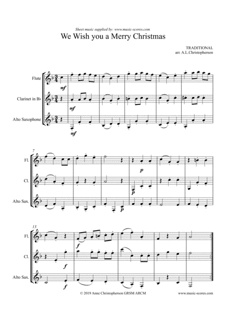 We Wish you a Merry Christmas - Flute, Clarinet and Alto Saxophone (arr. Anne L Christopherson GRSM ARCM)