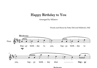 Happy Birthday to You in D Flute Lyrics (arr. Milanov)