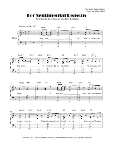 (i Love You) For Sentimental Reasons (arr. Dave Gingras, John E. Dosher)