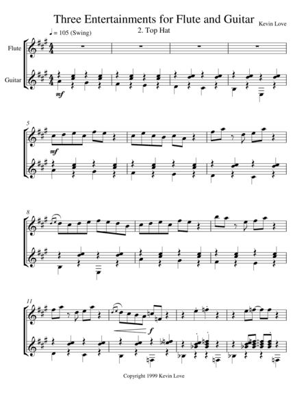 Three Entertainments for Flute and Guitar - Top Hat - Score and Parts