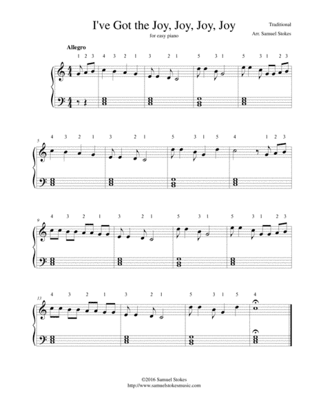 I've Got the Joy, Joy, Joy, Joy (Down in My Heart) - for easy piano (arr. Samuel Stokes)