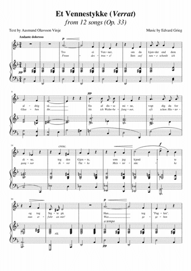 Et Vennestykke/Verrat (Grieg) [Original Key; Medium Low Voice] (arr. Maxence Lasserre-Engberts)