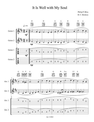 It Is Well with My Soul (Guitar Duet with TAB) (arr. B. C. Dockery)