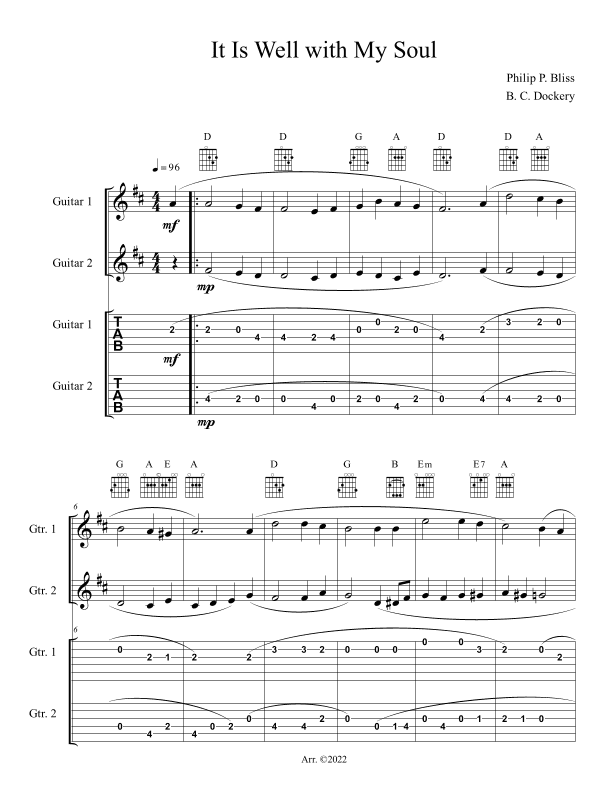 It Is Well with My Soul (Guitar Duet with TAB) (arr. B. C. Dockery)