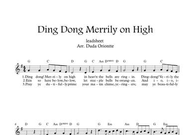 Ding Dong Merrily on High  (leadsheet - G major - with lyrics) (arr. Duda Oriontte)