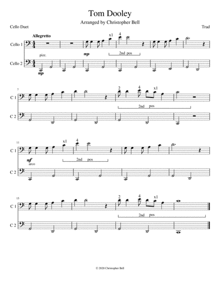 Tom Dooley - Easy Cello Duet (arr. Silent Home Records)