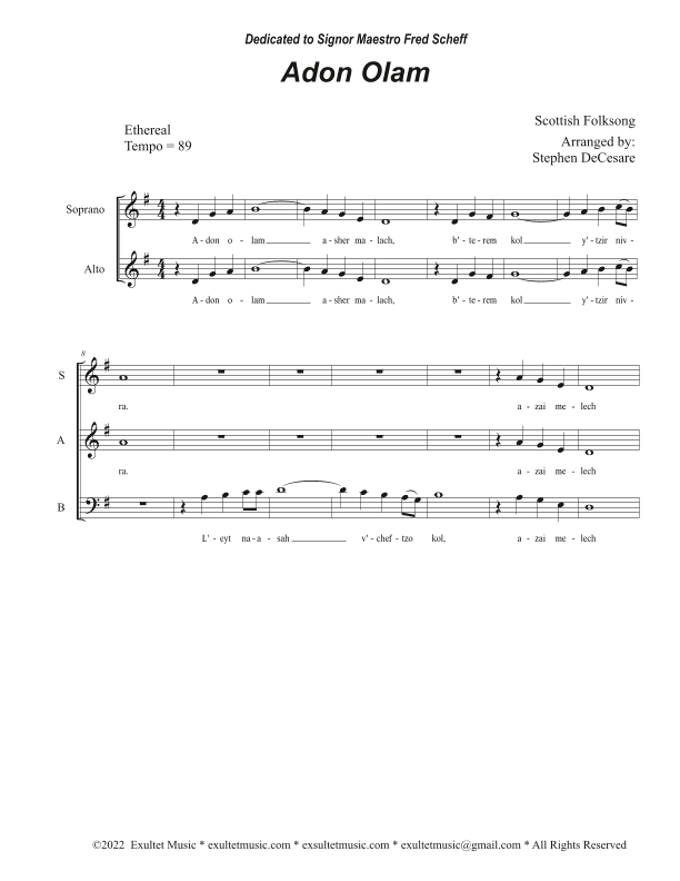 Adon Olam (Vocal Trio - (SAB) (arr. Stephen DeCesare)