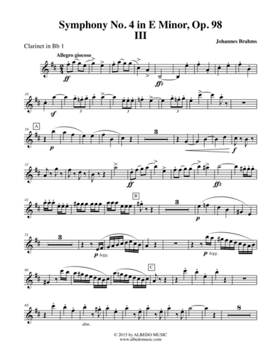 Brahms Symphony No. 4, Movement III - Clarinet in Bb 1 (Transposed Part), Op. 98 (arr. Doug Clyde)