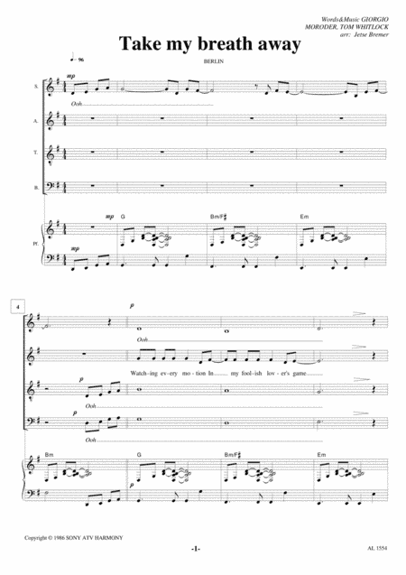 Take My Breath Away (arr. Jetse Bremer)
