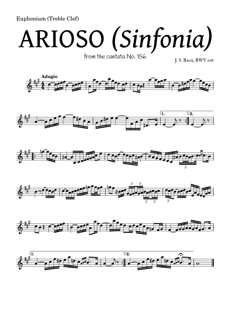 ARIOSO, by J. S. Bach (sinfonia) - for Euphonium (Treble Clef) and accompaniment (arr. Leyandder Trustworthy)