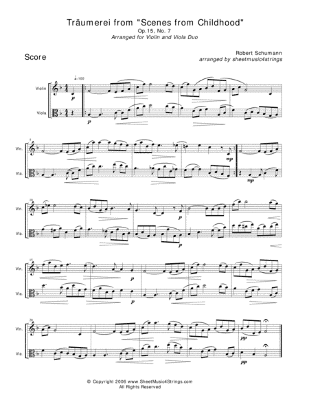 Schumann, R. - Traumerei for Violin and Viola (arr. Linda M. Scott)