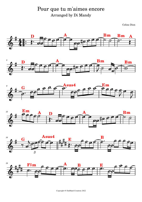 Pour Que Tu M'aimes Encore (arr. Di Mandy)