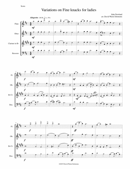 Fine knacks for ladies (with variations) - for wind quartet (arr. David Warin Solomons)