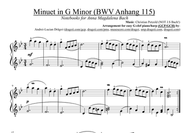Petzold (NOT Bach!) - Minuet in G Minor (BWV Anhang 115) - G-clef piano/harp (GCP/GCH) arrangement (arr. Dragoi Andrei Lucian)