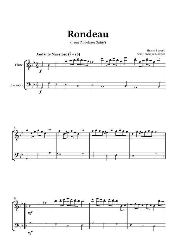 Rondeau from "Abdelazer Suite" by Henry Purcell - For Flute and Bassoon (G minor) (arr. Henrique Oliveira)