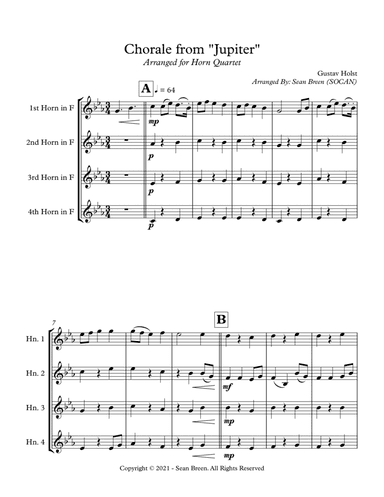 Chorale from "Jupiter" - Horn Quartet (arr. Sean Breen)