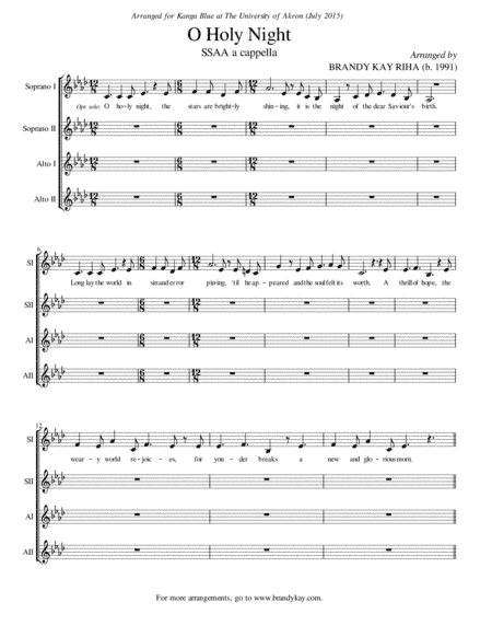 O Holy Night (SSAA a cappella) (arr. BK Riha / Brandy Kay Riha)