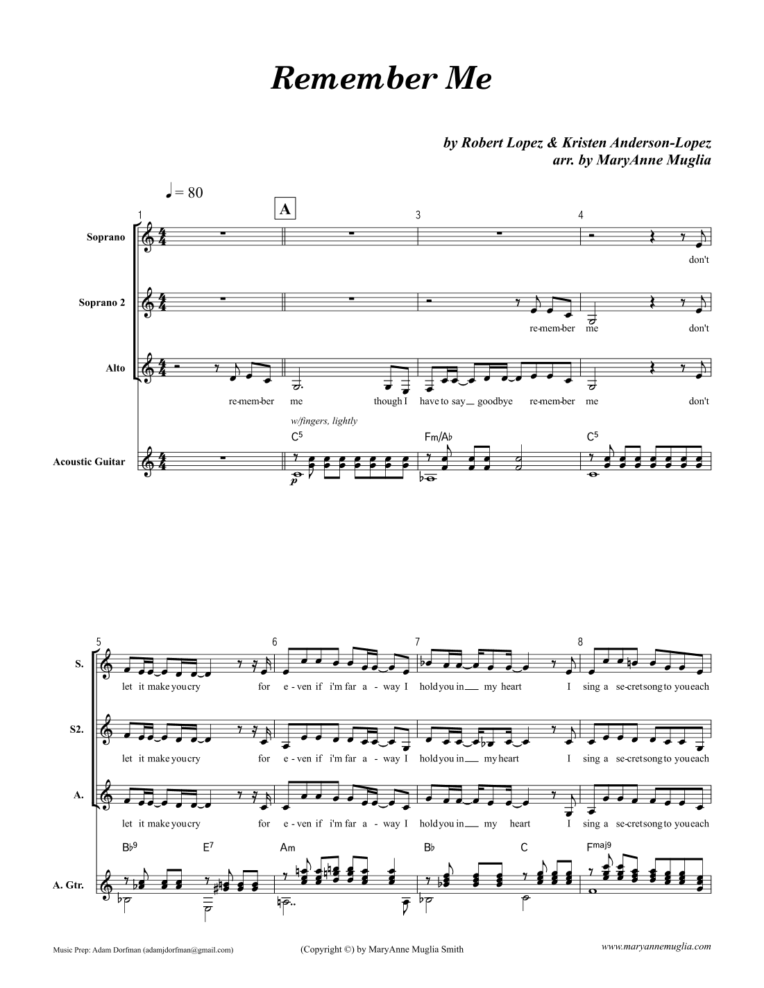 Remember Me (duo) (arr. MaryAnne Muglia)