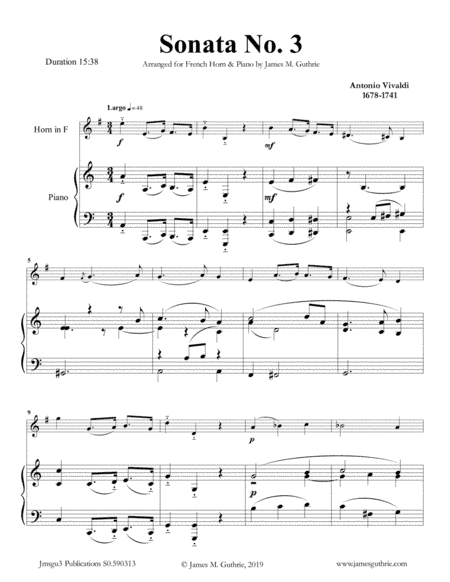 Vivaldi: Sonata No. 3 for French Horn & Piano (arr. James M. Guthrie, ASCAP)