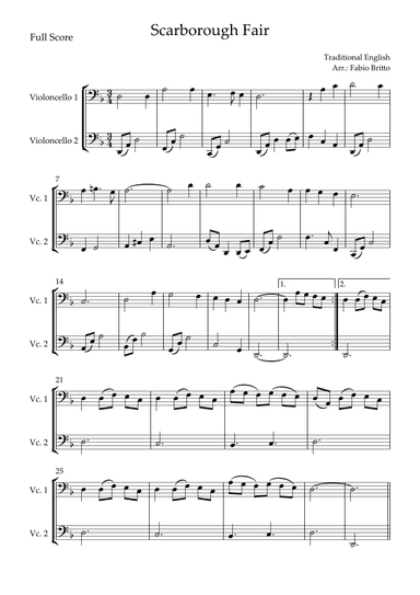 Scarborough Fair for Cello Duo (arr. Fabio Britto)