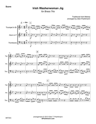 IRISH WASHERWOMAN JIG - BRASS TRIO (unaccompanied) (arr. Glen Poehlmann)