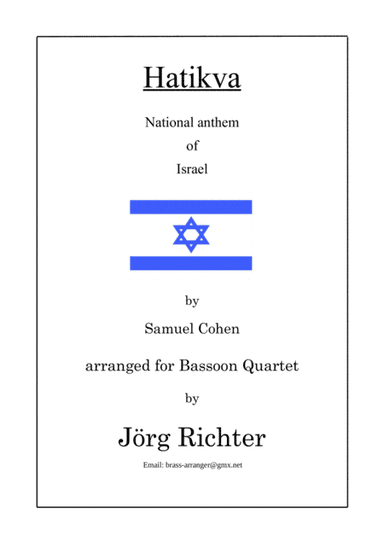 Hatikva (Nationalhymne Israels) für Fagott Quartett (arr. Jörg Richter)